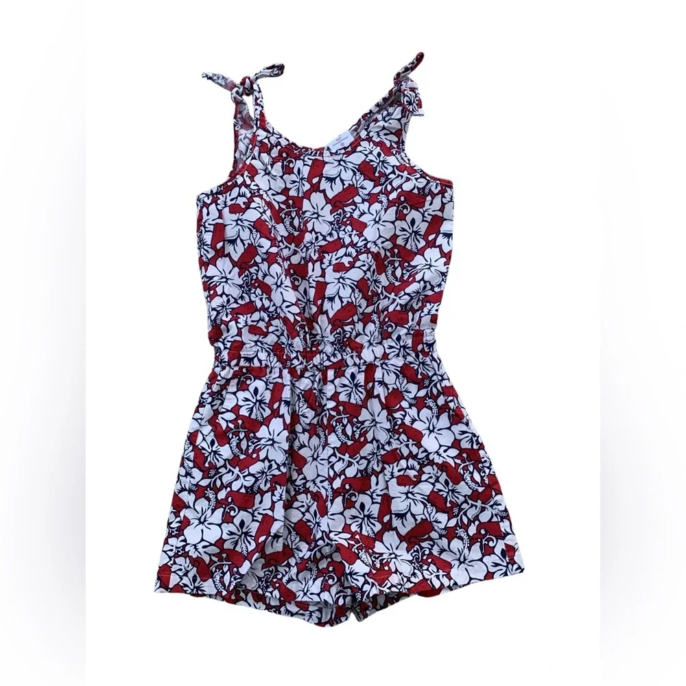 Vineyard Vines Size Medium, 7/8, Red and White Hibiscus Floral Tank Romper